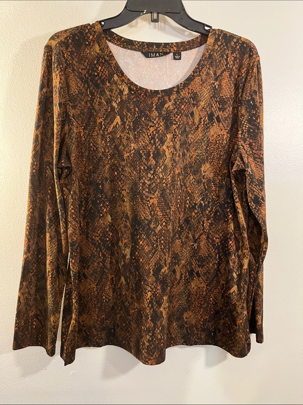 IMAN Brown & Black Snake-Print Long Sleeve Tee